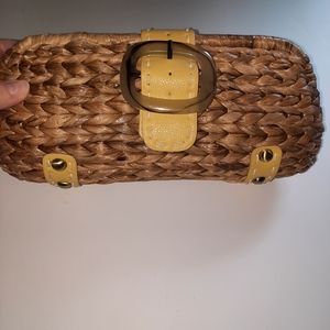 SONDRA ROBERTS Rattan Clutch Yellow Buckle